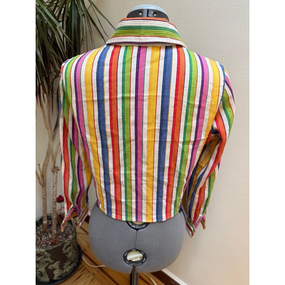 Vtg 70s Ellen Tracy Cropped Rainbow Stripe Dagger Collar Jacket Blazer Top ILGWU - Picture 2 of 8